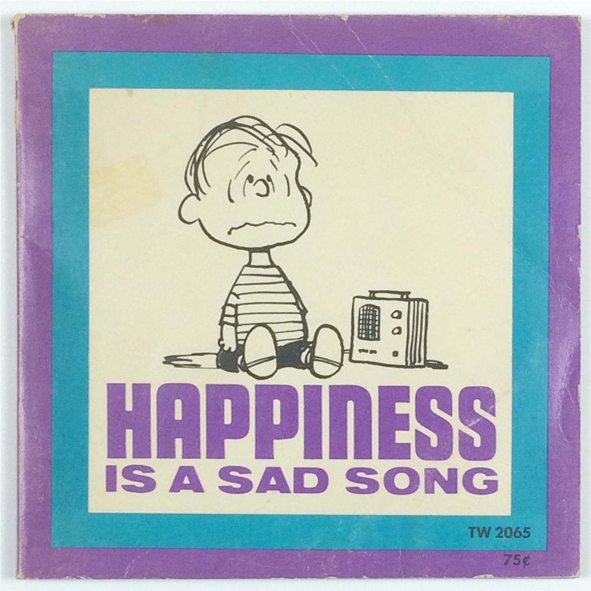 Be happy you be sad. Charlie Brown about Vinyl. Comic book Happy and Sad.